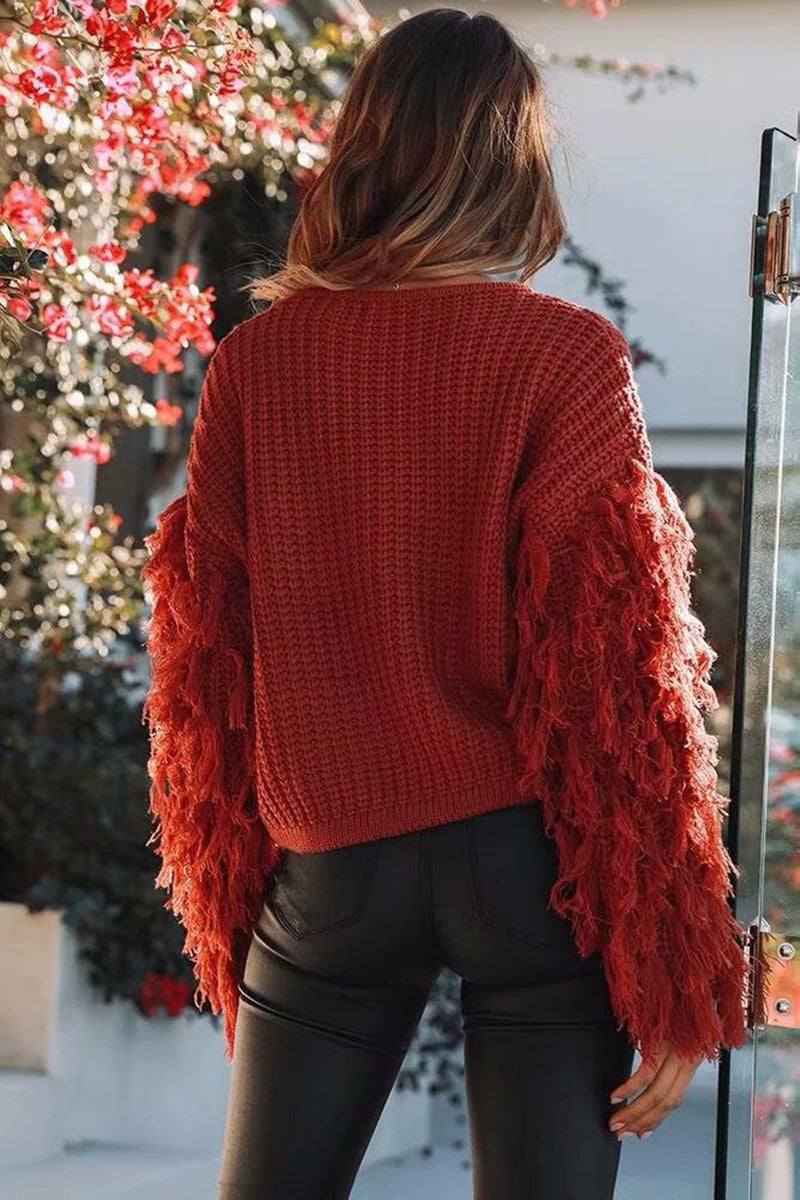 Round Neck Knitted Long Sleeve Sweater