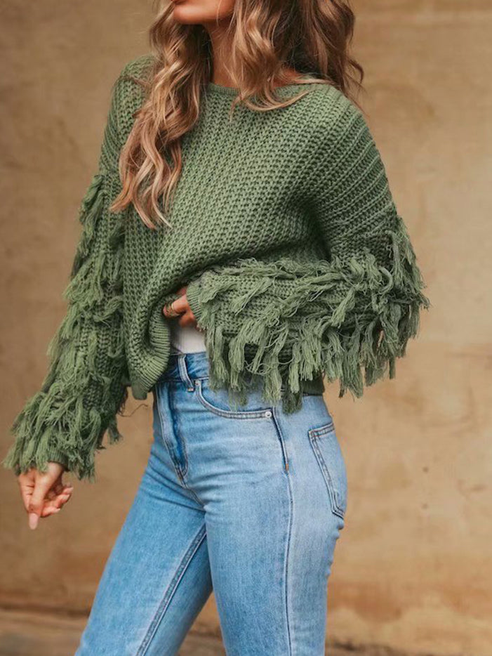 Round Neck Knitted Long Sleeve Sweater