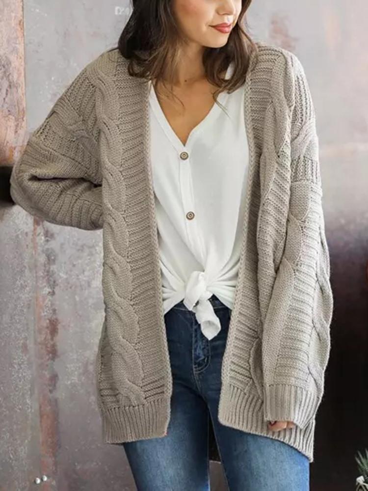 Solid Color Thick Knitting Long Cardigan