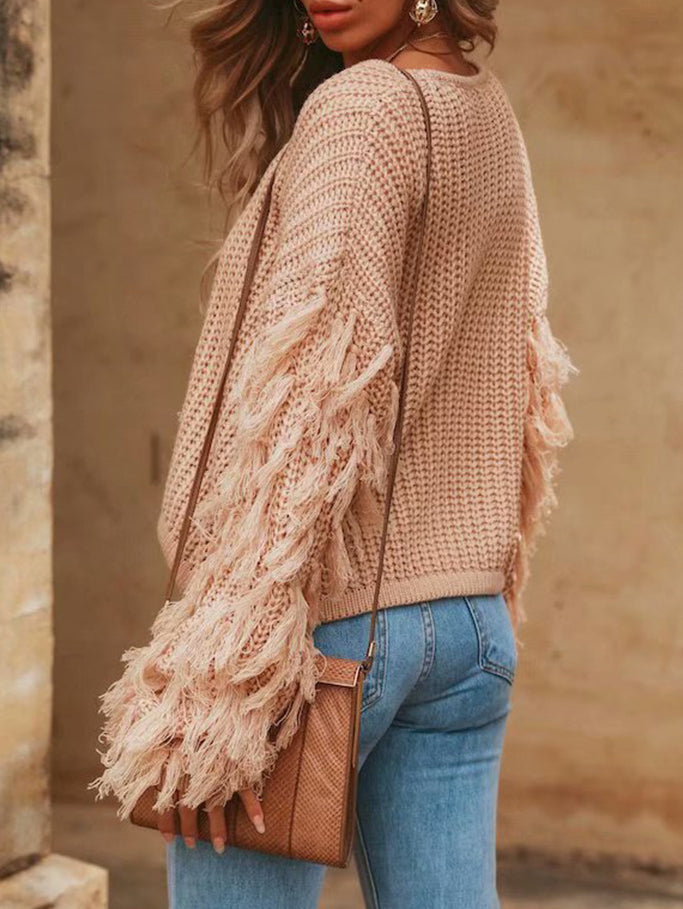 Round Neck Knitted Long Sleeve Sweater