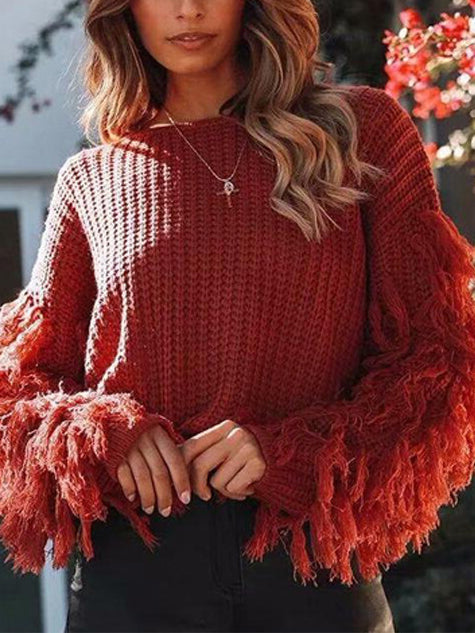 Round Neck Knitted Long Sleeve Sweater