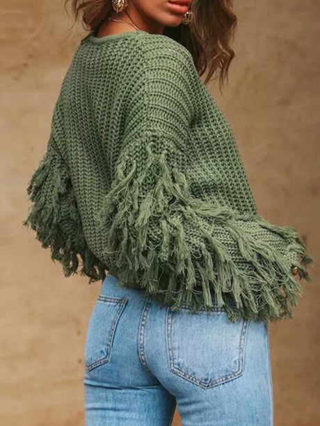 Round Neck Knitted Long Sleeve Sweater