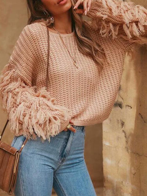 Round Neck Knitted Long Sleeve Sweater