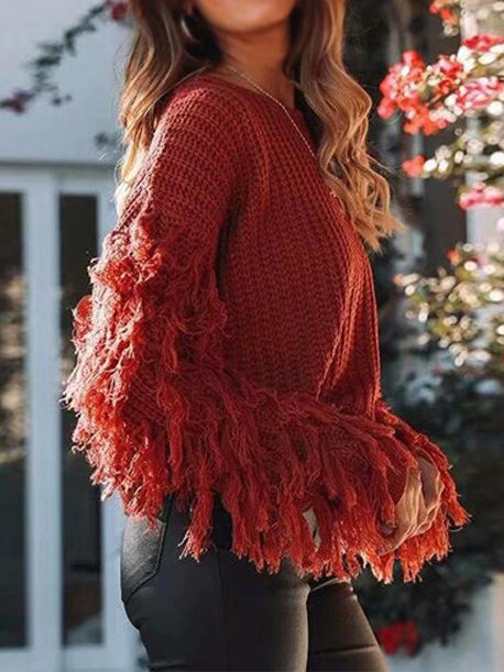 Round Neck Knitted Long Sleeve Sweater