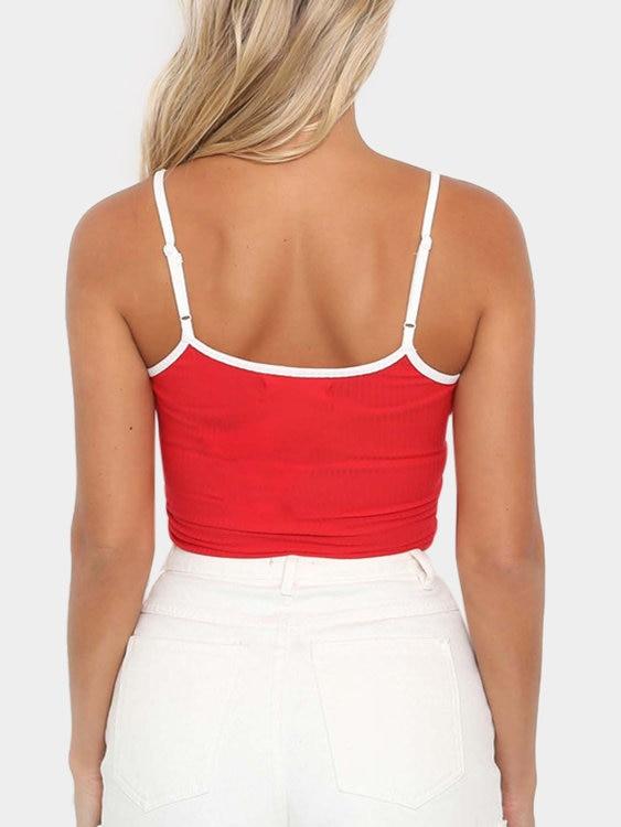 Adjustable Shoulder Straps Letter Round Neck Sleeveless Crop Top - Landing Closet