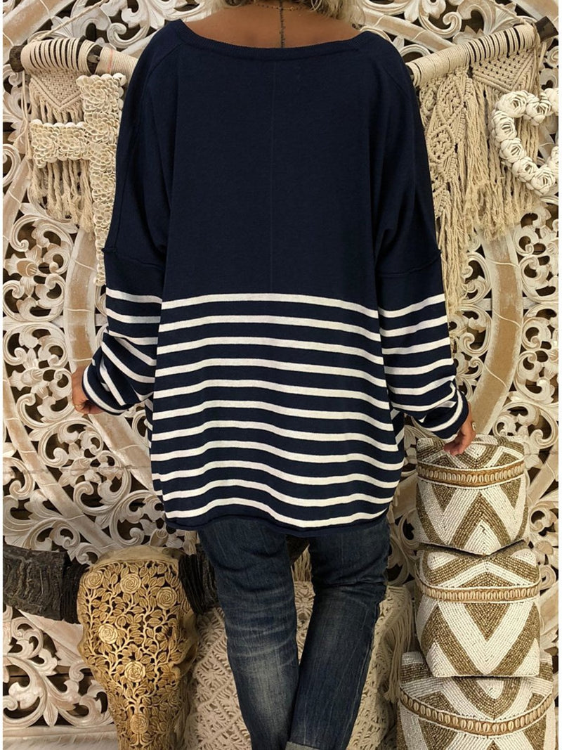 V-neck Stripe Long Sleeve T-shirt