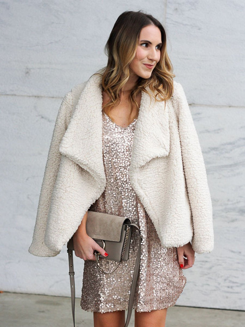 Plush Lapel V-neck Open Front Short Cardigan Coat