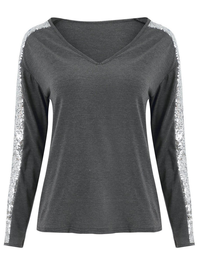 V-neck Stitching Sequin Top