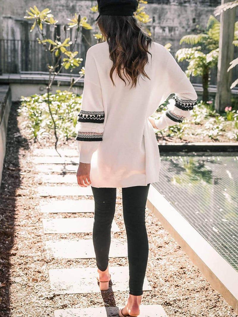 Front Open Long Sleeves Pocketed Cardigan Sweater