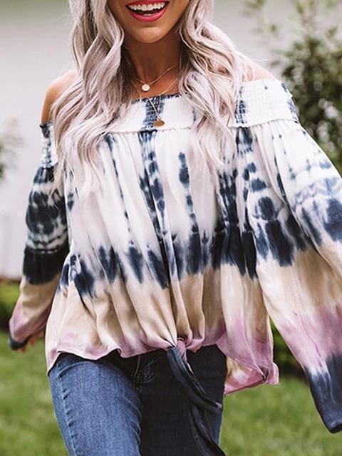 Print Round Neck Long Sleeve Tops