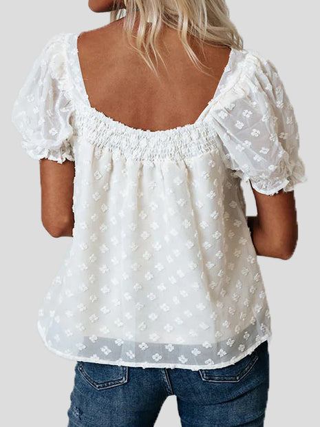 Women's Blouses Jacquard Square Neck Chiffon Blouse