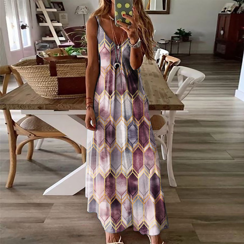 Spaghetti Strap Backless Sleeveless Tie-dye Long Maxi Dress