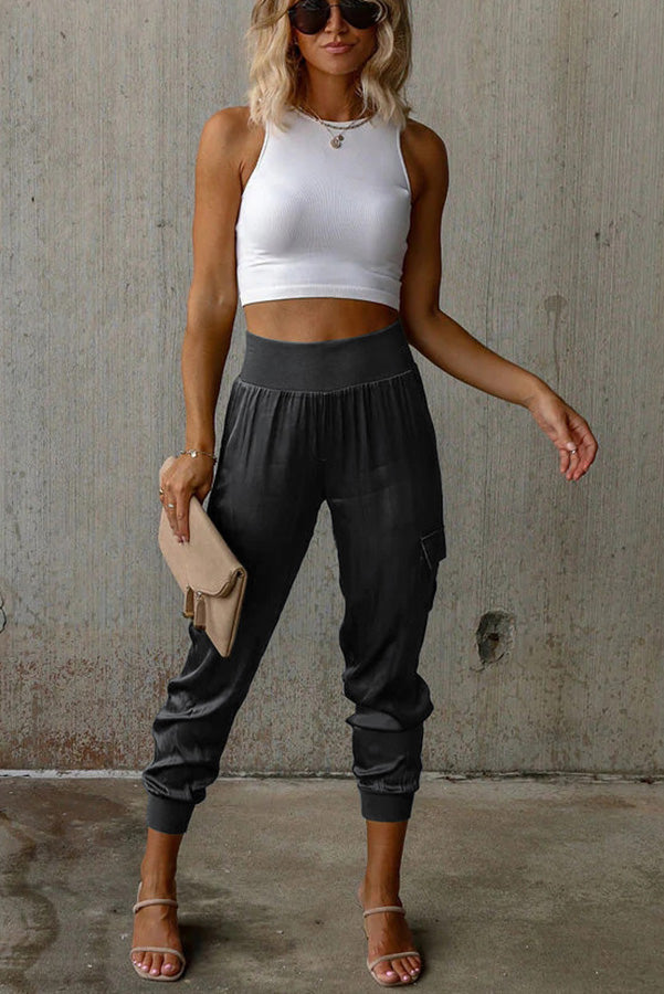 Satin High Waist Pocketed Joggers