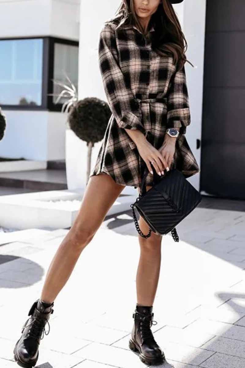 Long Sleeve Plaid Shirt Mini Dress