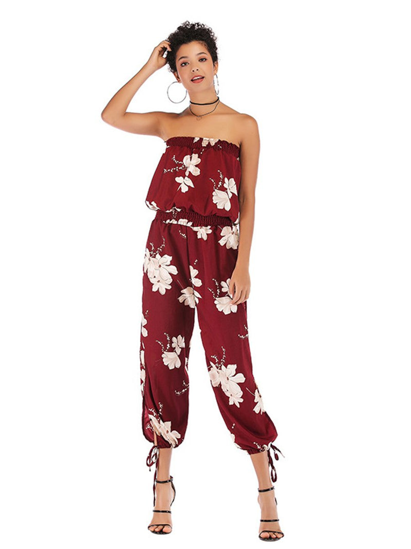 Floral Off Shouler Split Jumpsuit