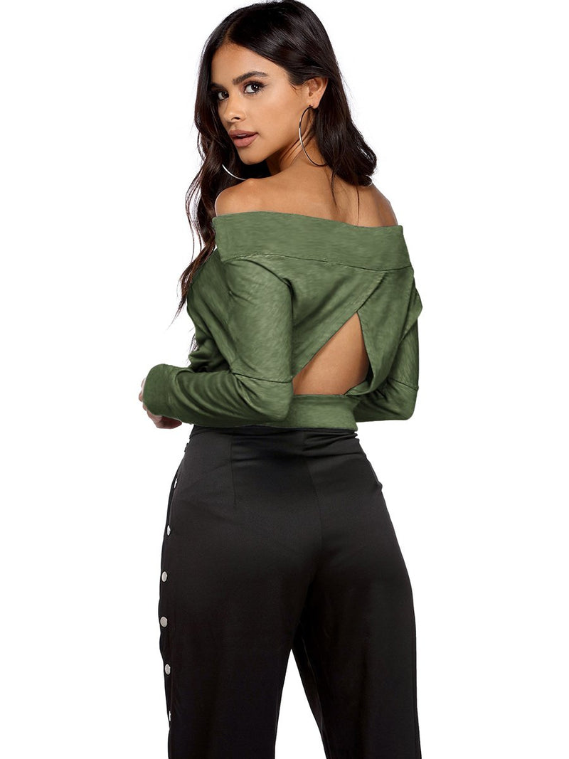 Half Sleeve Plain Sexy Off Shoulder Top - Landing Closet