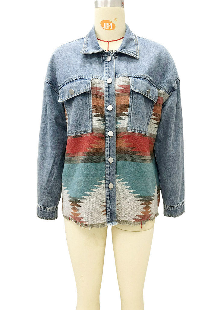 Front Pocket Button Long Sleeve Denim Shirt Jacket