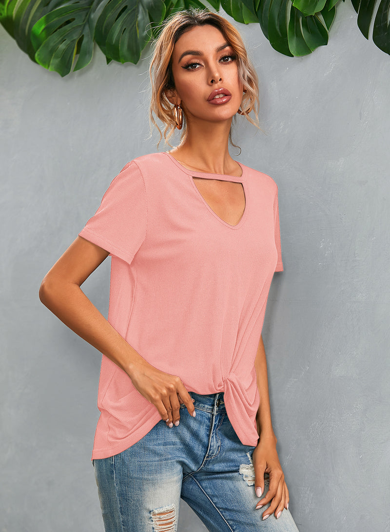 Casual Short Sleeve V Neck T Shirt