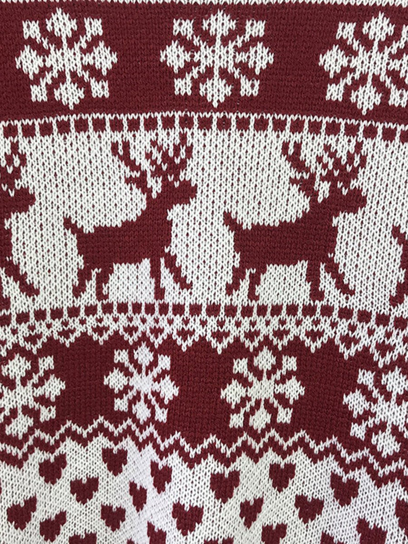 Long Sleeves Elk Snowflake Knitted Pullover Sweater