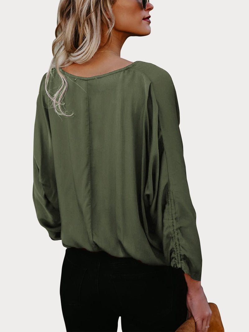 Green Button Down V Neck Casual Blouse - Landing Closet