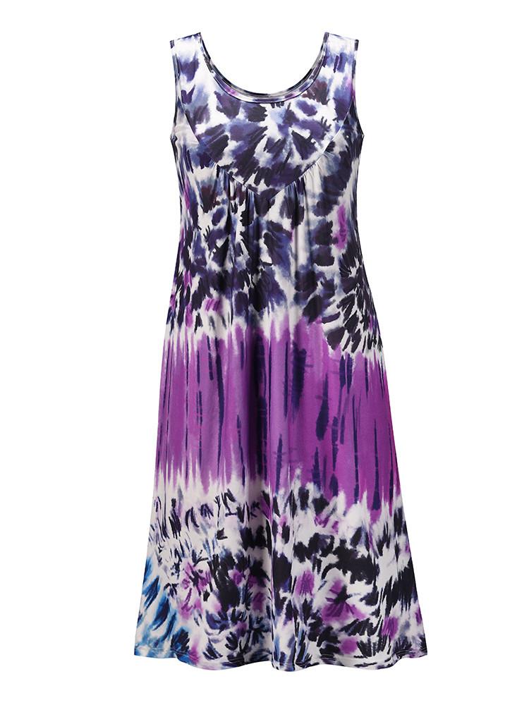 Tie-Dye Print Sleeveless A-Line Dress