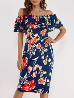 Off Shoulder Random Floral Print Tiered Dress - Landing Closet