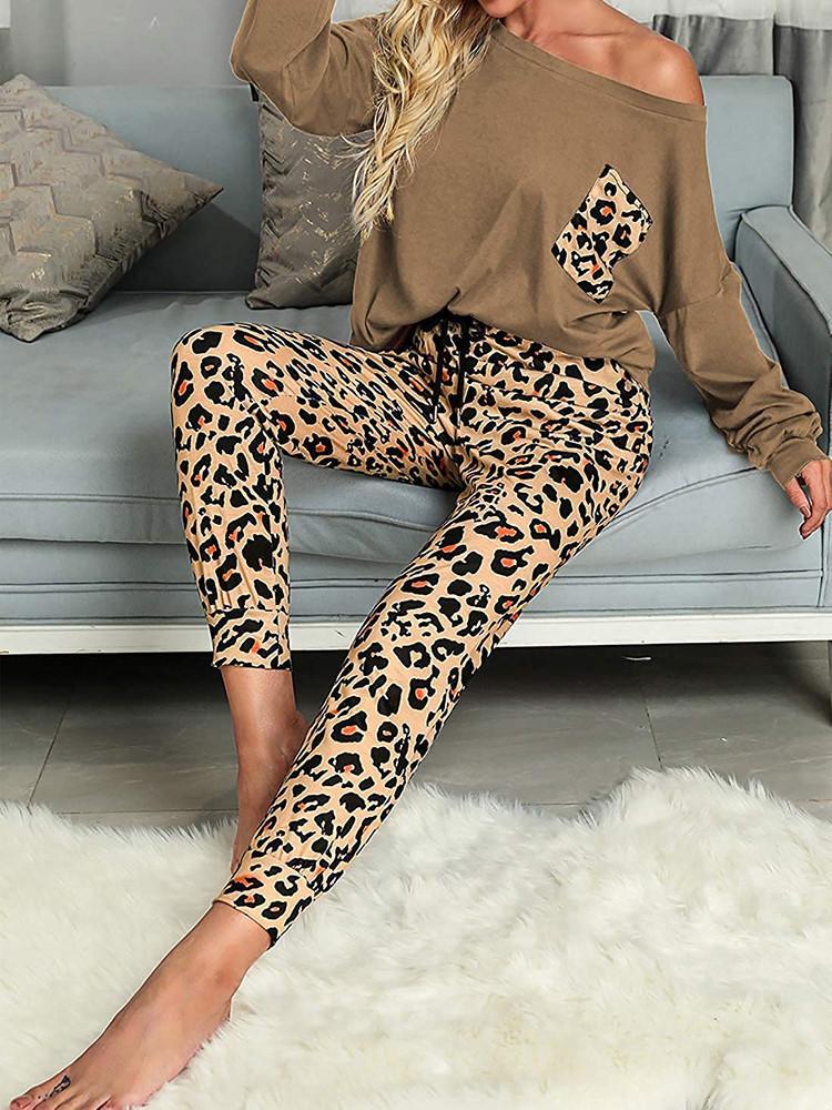 Leopard Print Long Sleeve Sleepwear Two-piece