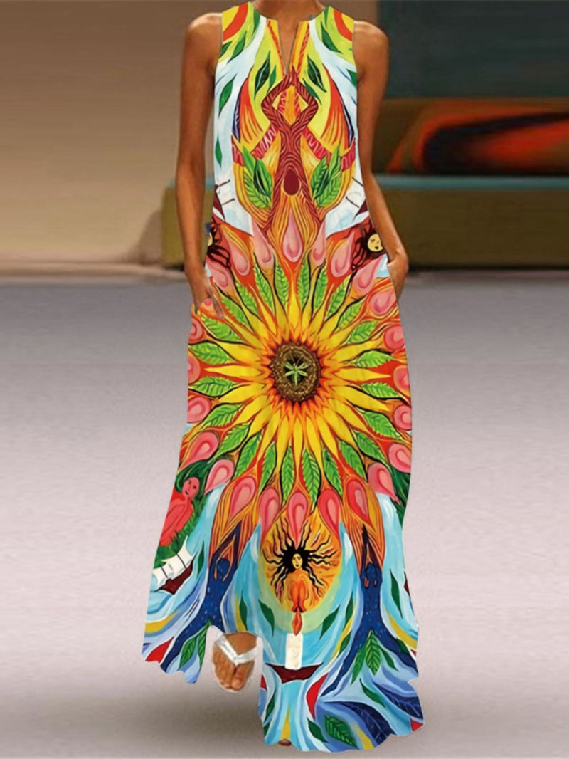 Casual Sleeveless V Neck Colorful Long Maxi Dress