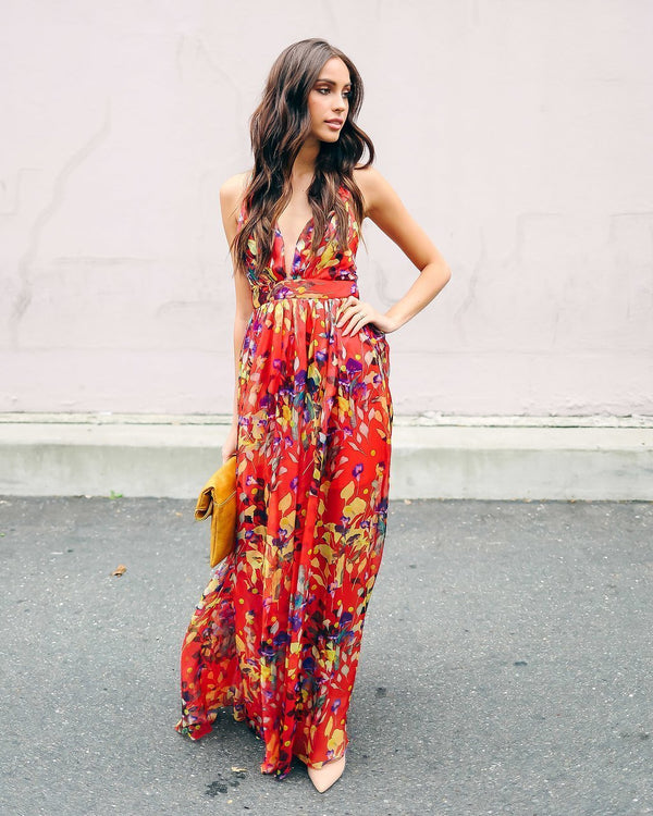 Sleeveless Sexy Summer Deep V neck Maxi Dress