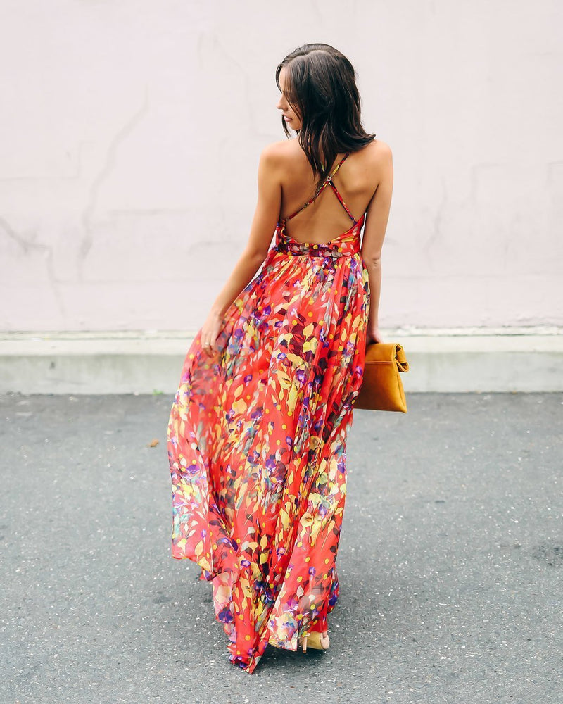 Sleeveless Sexy Summer Deep V neck Maxi Dress