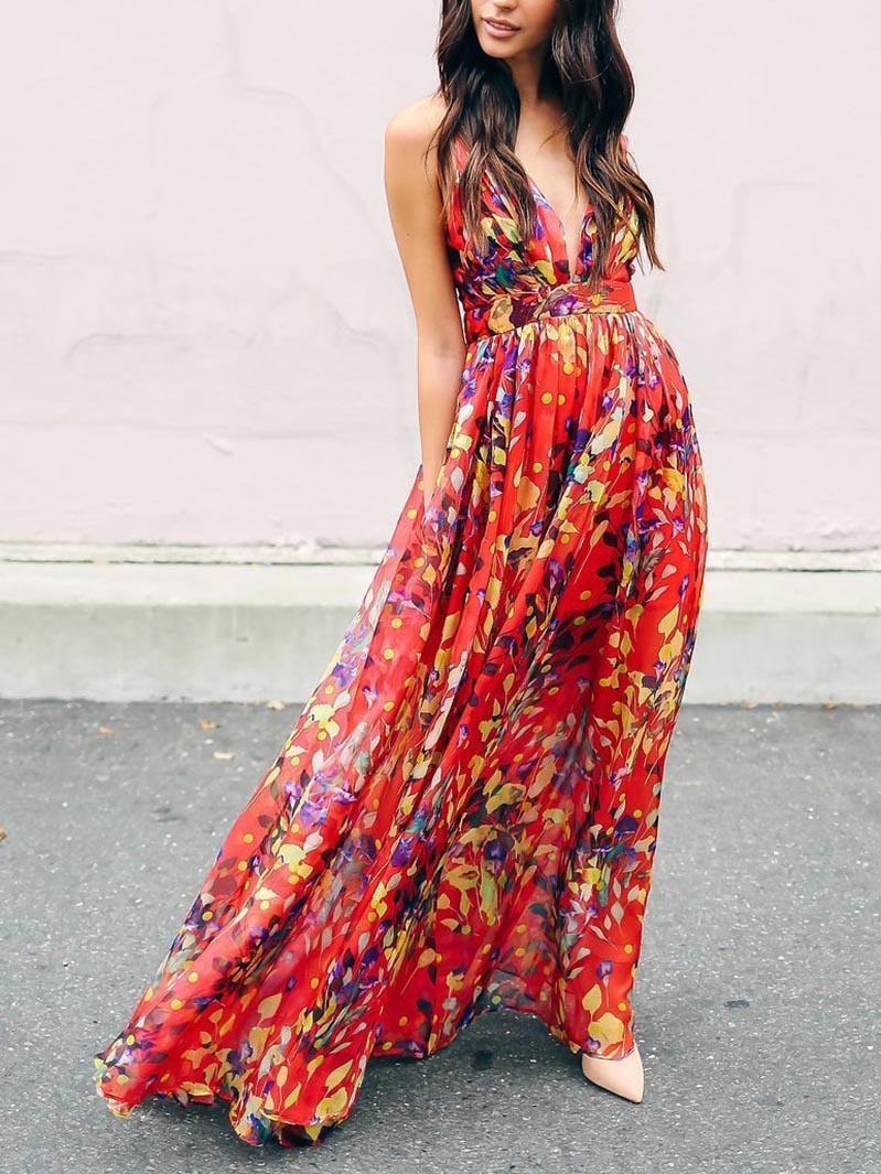 Sleeveless Sexy Summer Deep V neck Maxi Dress