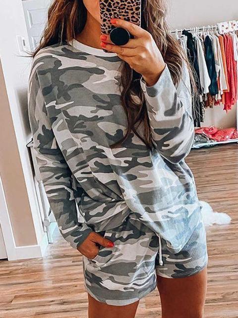 Camo Print T-Shirt And Shorts Set