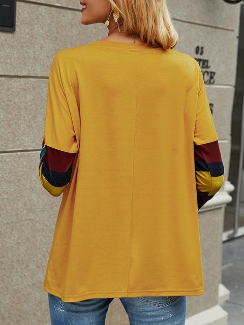 Casual Round Neck Striped Long Sleeve T-shirt