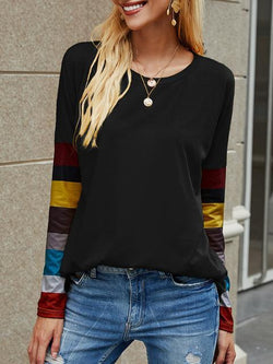 Casual Round Neck Striped Long Sleeve T-shirt