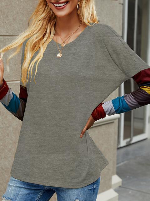 Casual Round Neck Striped Long Sleeve T-shirt