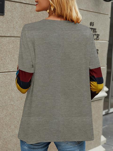 Casual Round Neck Striped Long Sleeve T-shirt