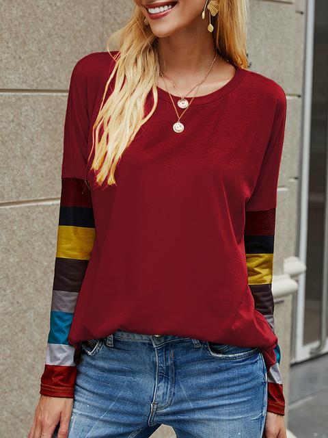 Casual Round Neck Striped Long Sleeve T-shirt