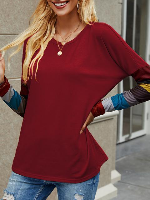 Casual Round Neck Striped Long Sleeve T-shirt