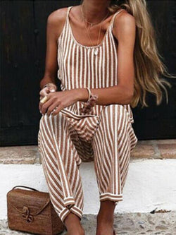 Casual Stripes Spaghetti Strap Jumpsuit