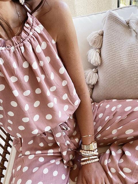 Chiffon Seeveless Tank Polka Dot Jumpsuit