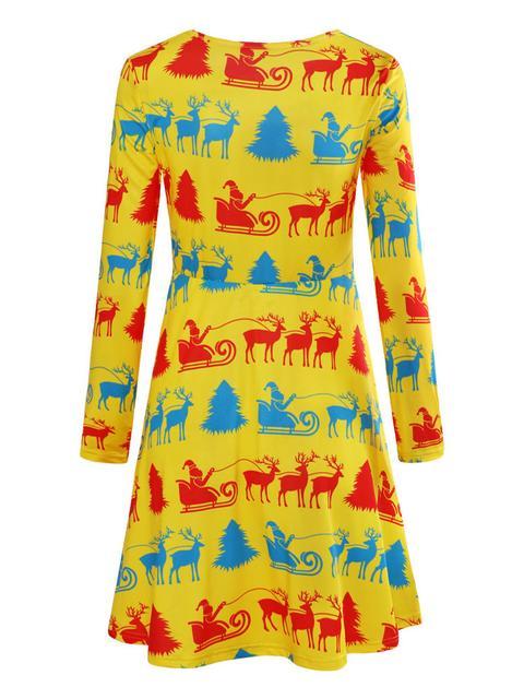 Christmas Round Neck Slim Print Dress