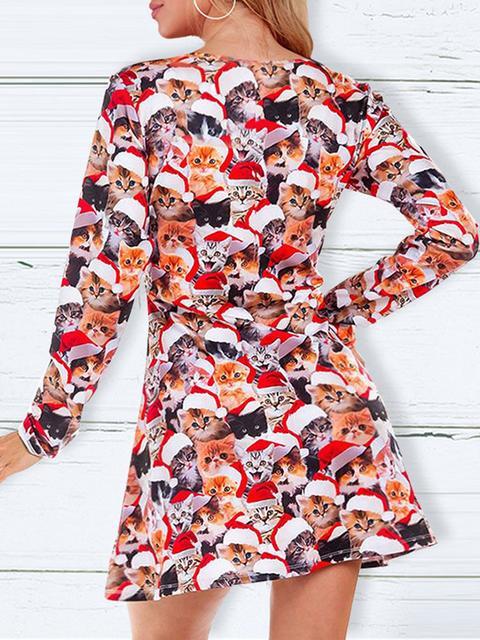 Christmas Round Neck Slim Print Dress