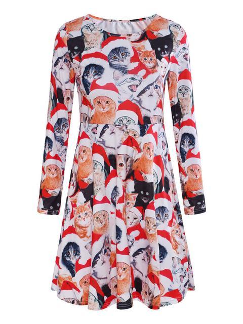 Christmas Round Neck Slim Print Dress