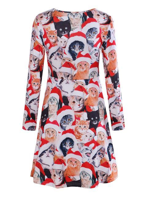 Christmas Round Neck Slim Print Dress