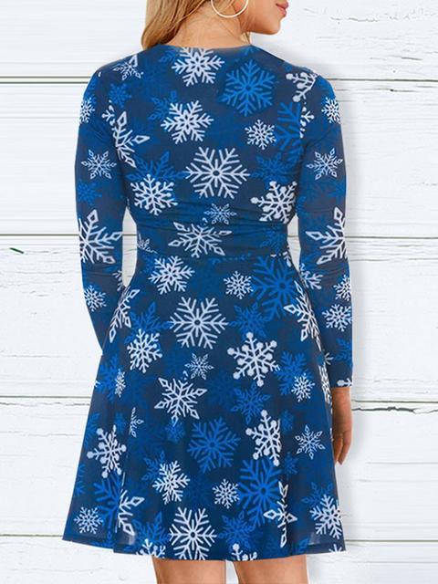 Christmas Round Neck Slim Print Dress