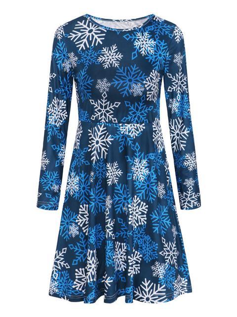 Christmas Round Neck Slim Print Dress