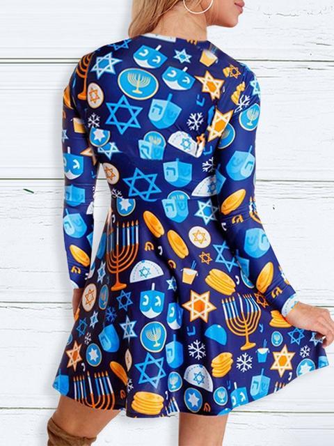 Christmas Round Neck Slim Print Dress