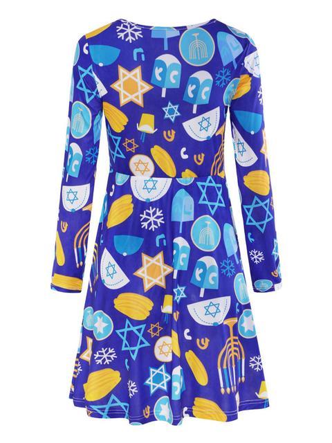 Christmas Round Neck Slim Print Dress