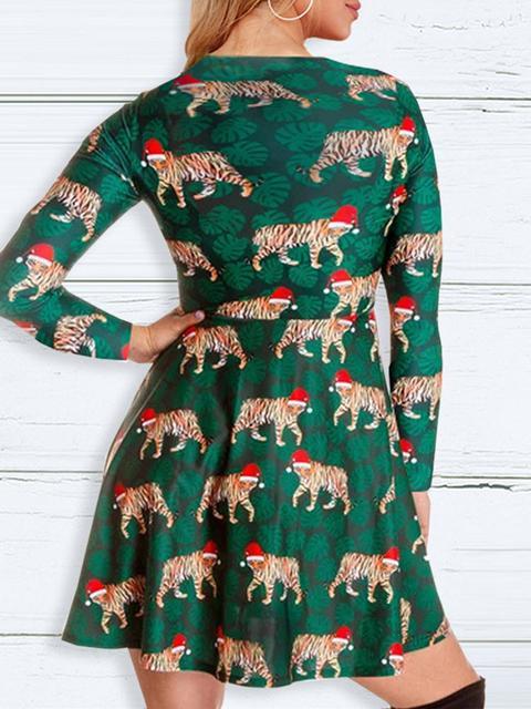 Christmas Round Neck Slim Print Dress