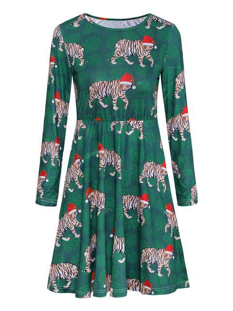 Christmas Round Neck Slim Print Dress